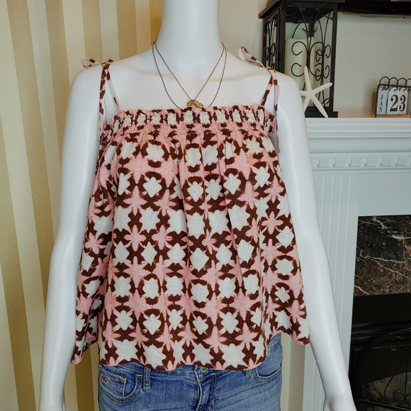 LOFT SUNWASHED FLORAL SMOCKED BOW STRAP CAMI, PINK LP - Picture 5 of 11